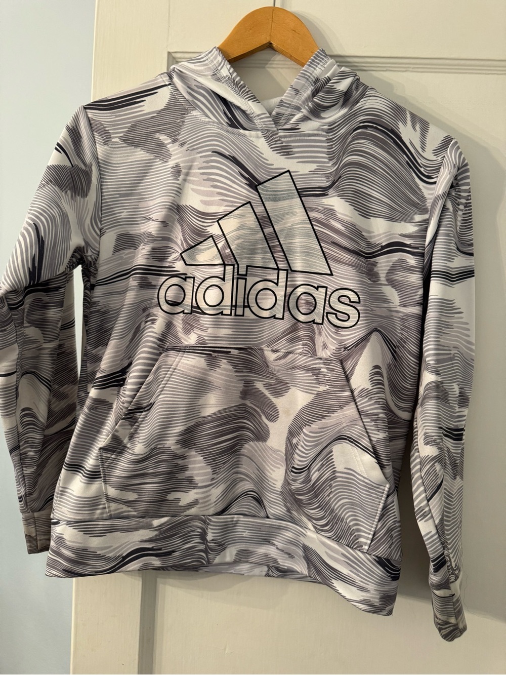 adidas Youth Gray & White Swirl Logo Hoodie